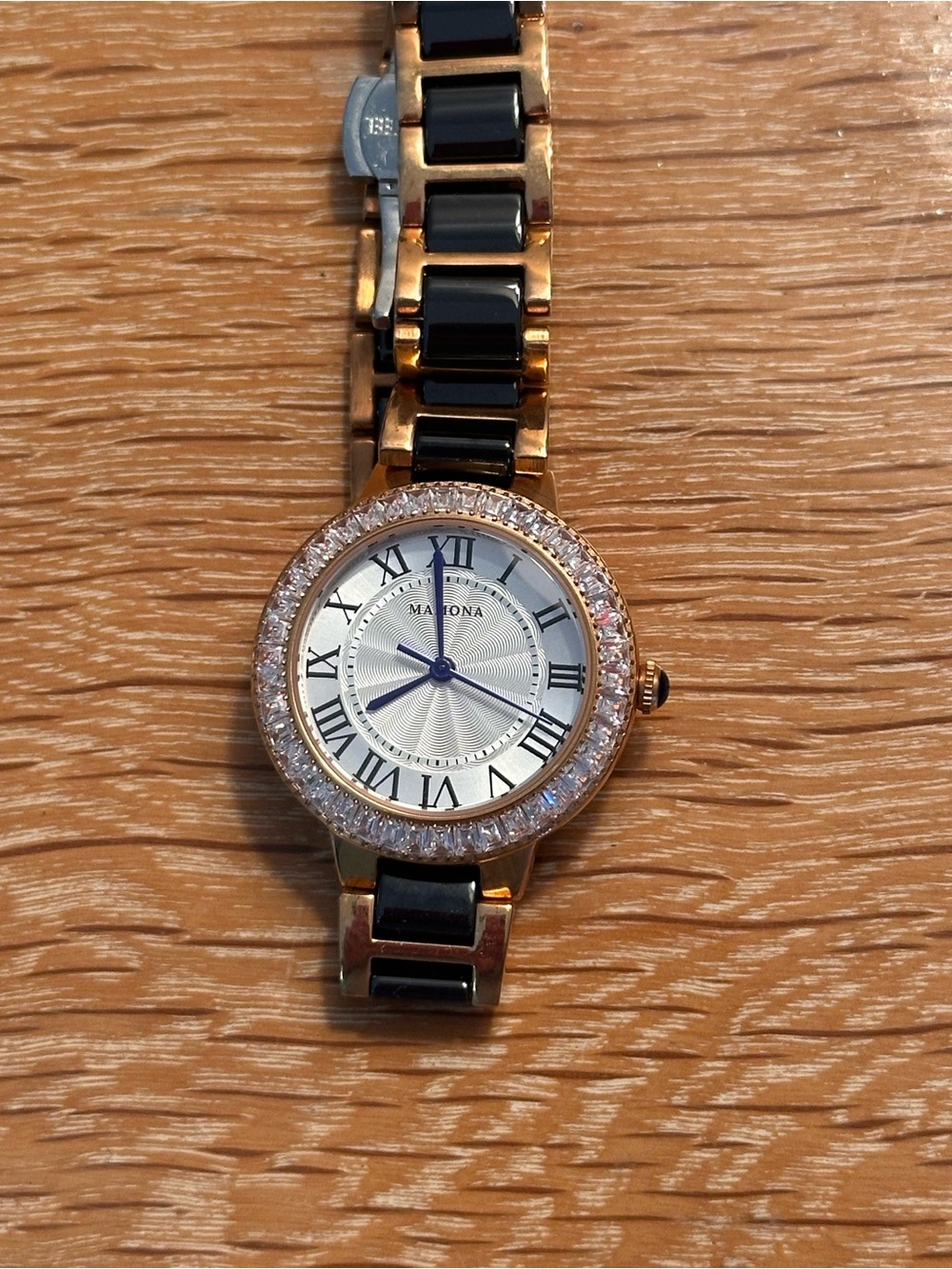 Mamona Gold and Black Crystal-Trim Women's Watch